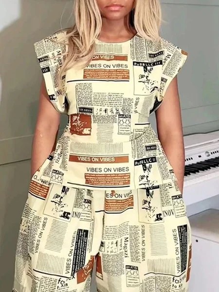 

Urban Letter Pattern Printing Crew Neck Blouse, As picture, Blouses and Shirts