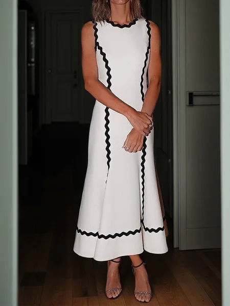 

Micro-Elasticity Elegant Color Block Maxi Dress, White, Maxi Dresses
