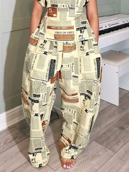 

Urban Letter Pattern Printing Baggy Pants, As picture, Pants