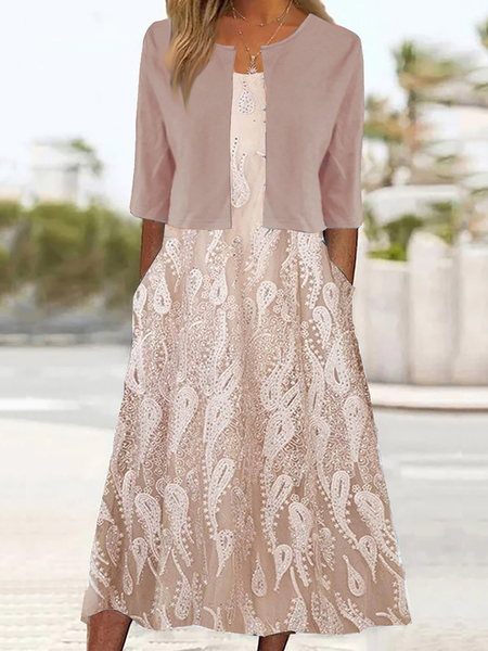 

Women Floral Summer Dress Crew Neck Short Sleeve A-Line Dress, As picture, Dresses