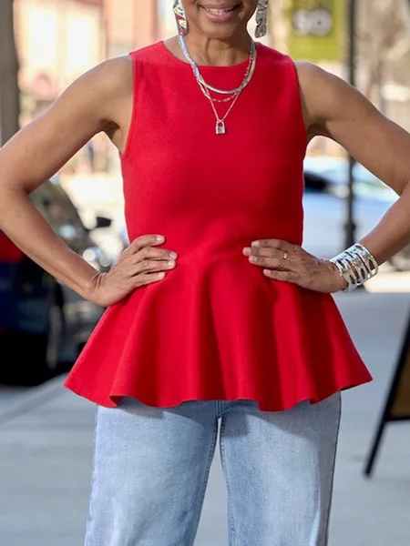 

Urban Simple Plain Crew Neck Tank Top, Red, Tanks and Camis