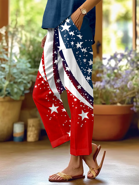 

Women Independence Day (Flag) Long Pants Casual Spring/Fall Trousers, Red, Pants
