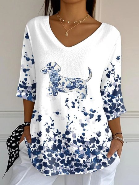 

Vintage Floral Crew Neck Long Sleeve T-shirt, White, T-shirts