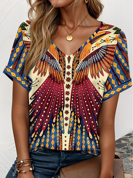 

Casual Animal V Neck Short Sleeve T-shirt, As picture, T-shirts