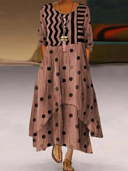

Women Striped Summer Dress Crew Neck Long Sleeve Shirt Dress A-Line Dress, Rust, Dresses