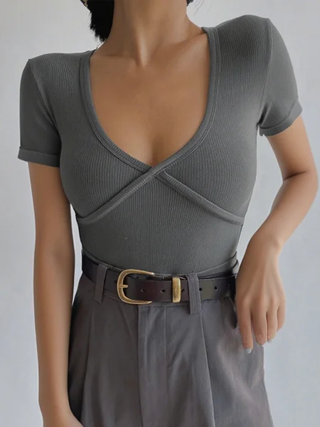 

Casual U-Neck T-shirt, Gray, Tees