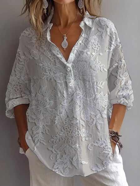 

Women Floral Long Sleeve Shirt Spring/Fall Printing Shirt Collar Daily Casual Top, Apricot, Shirts
