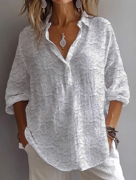 

Women Floral Long Sleeve Shirt Spring/Fall Printing Shirt Collar Daily Casual Top, White, Shirts