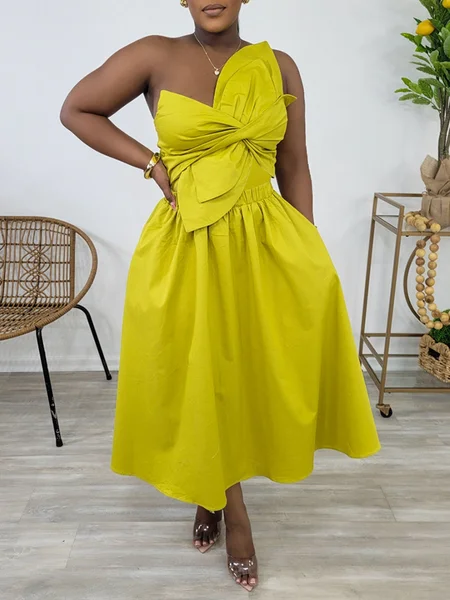 

Urban Plain Cross Spaghetti Midi Dress, Yellow, Midi Dresses