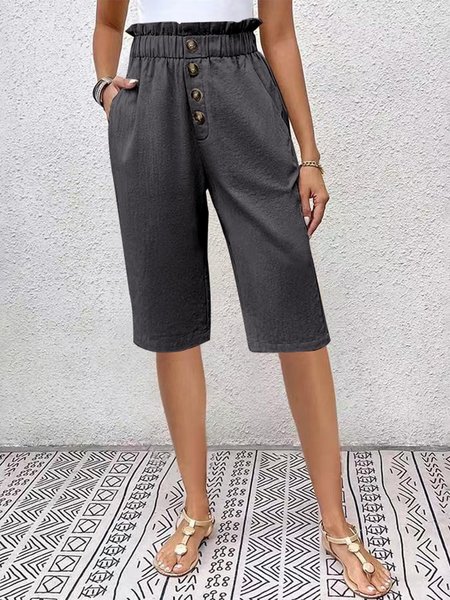 

Women Plain Fifth Pants Elastic Waist Pants Casual Summer Trousers, Deep gray, Pants