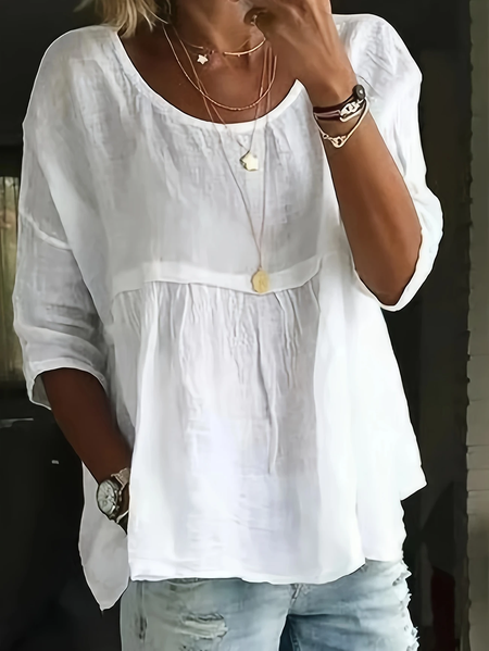 

Women Plain Half Sleeve Shirt Summer Printing Crew Neck Daily Casual Top, White, Blouses