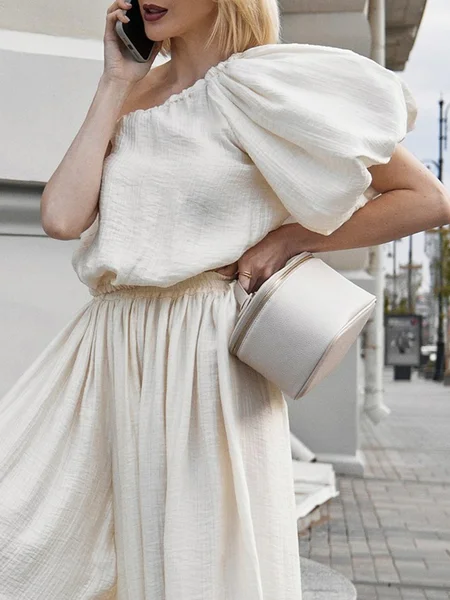 

Urban Plain One Shoulder Blouse, White, Blouses and Shirts
