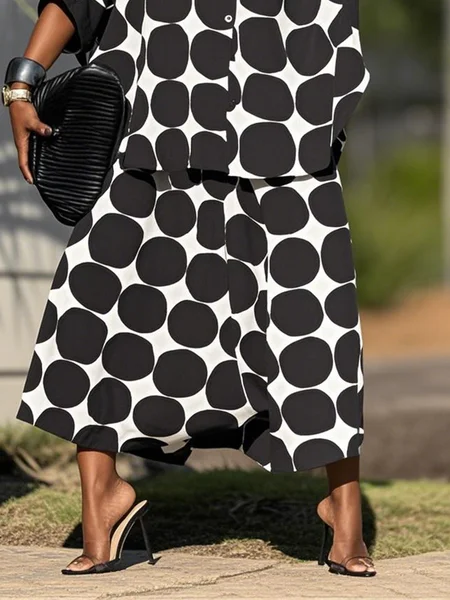 

Casual Polka Dots Printing Harem Pants, Black-white, Pants