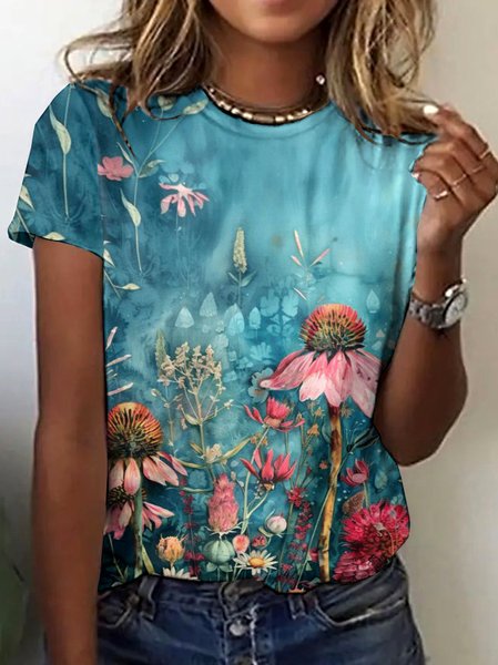 

Vintage Animal Crew Neck Short Sleeve T-shirt, Aqua blue, T-shirts