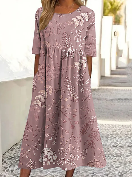 

Women Floral Summer Dress Crew Neck Short Sleeve A-Line Dress, As picture, Dresses
