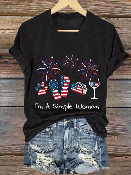 

Casual America Flag V Neck Short Sleeve T-shirt, Black, T-shirts