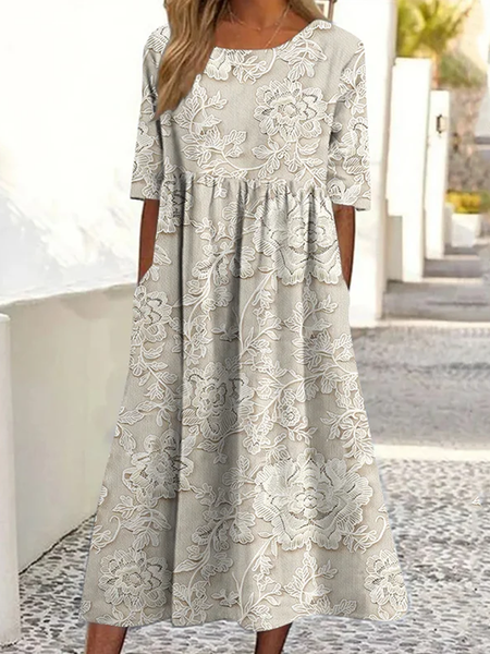 

Women Floral Summer Dress Crew Neck Short Sleeve A-Line Dress, As picture, Dresses