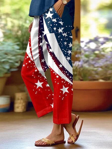 

Women America Flag Long Pants Casual Spring/Fall Trousers, Red, Pants