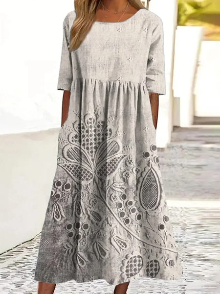 

Women Floral Summer Dress Crew Neck Short Sleeve A-Line Dress, As picture, Dresses