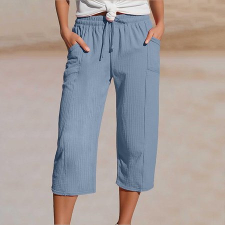 

Women Plain Capris Pants Casual Summer Trousers, Light blue, Pants
