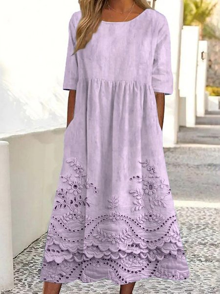 

Simple Crew Neck 3D Printing Dress With No, Purple, Maxi Dresses