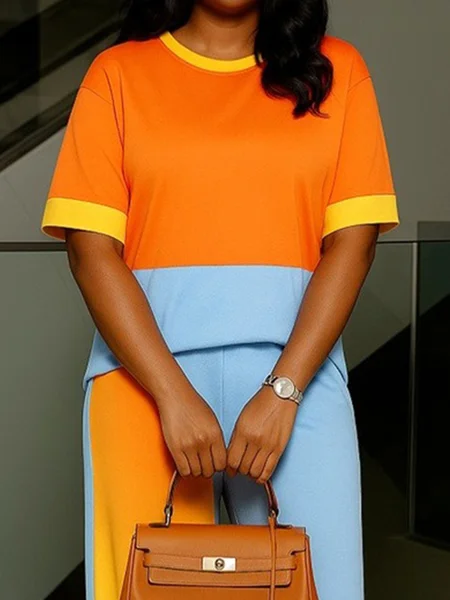 

Plus Size Casual Color Block Crew Neck Raglan Sleeves T-shirt, As picture, Plus Tops