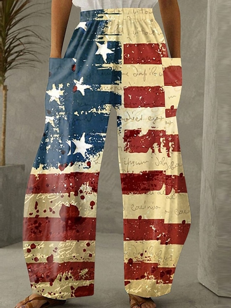

Women America Flag Long Pants Casual Spring/Fall Trousers, As picture, Pants