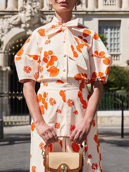 

Urban Floral Printing Puff Sleeve Shirt, As picture, Blouses and Shirts