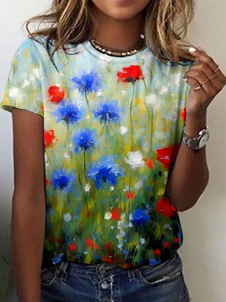 

Vintage Animal Crew Neck Short Sleeve T-shirt, Lightgreen, T-shirts