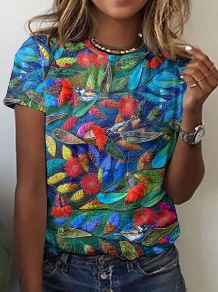 

Vintage Animal Crew Neck Short Sleeve T-shirt, Blue, T-shirts