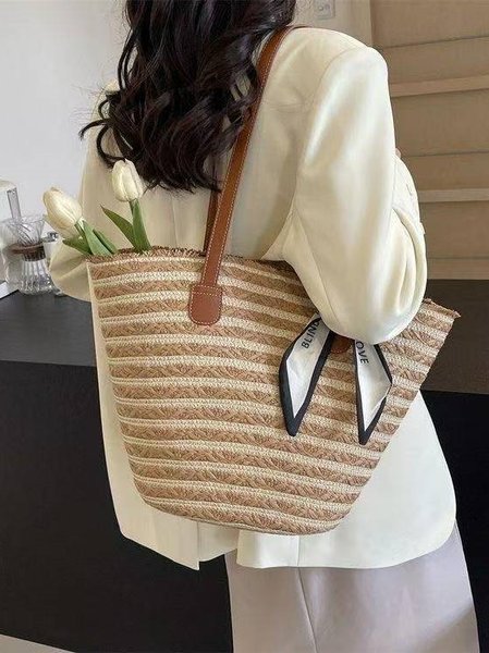 

New Straw Bag Women's Summer Handbag Seaside Tote Bag Large Capacity Woven Shoulder Bag High-end Bucket Bag, Color19, Women's Bags