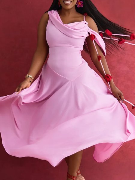 

Elegant Plain 3D Floral Midi Dress, Pink, Midi Dresses