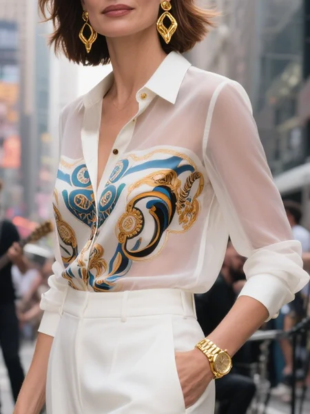 

Urban Abstract Printing Shirt Collar Shirt, As picture, Blouses and Shirts