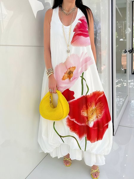

Casual Floral Printing Maxi Dress, White, Maxi Dresses