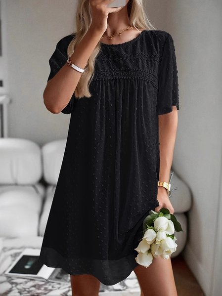 

Women Polka Dots Short Sleeve Summer Split Joint Dress V Neck Daily Vintage Mini Classic A-Line Dress, Black, Dresses