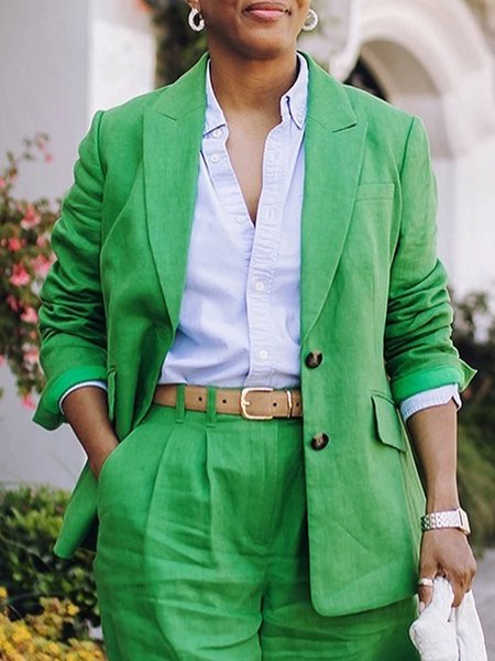 

Urban Cotton And Linen Plain Lapel Collar Blazer, Green, Blazers