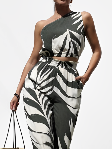 

Vacation Tropical Asymmetrical Blouse, As picture, Tanks and Camis