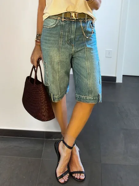 

Casual Loose Denim Shorts, Denim blue, Denim Shorts