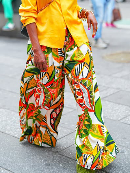 

Urban Floral Printing Wide Leg Pants, As picture, Pants