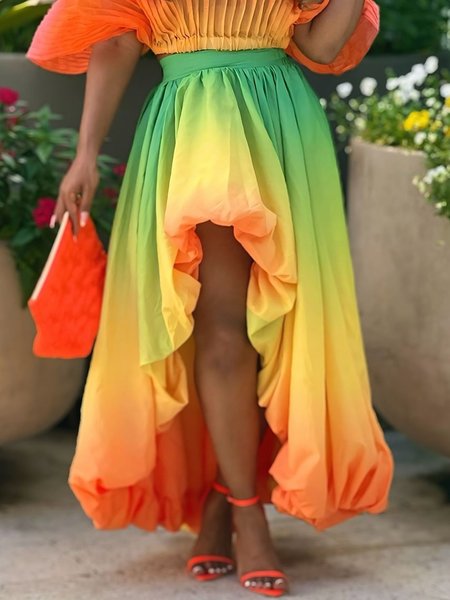 Vacation Printing Ombre Maxi Skirt