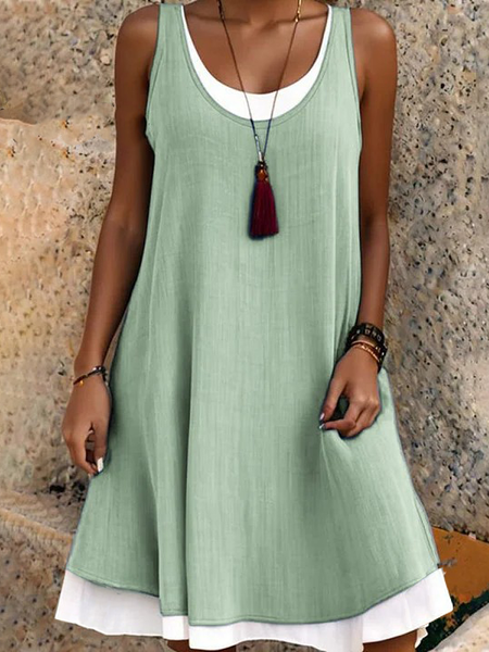

Women's Loose Casual Round Neck Vest Dress, Green, Midi Dresses