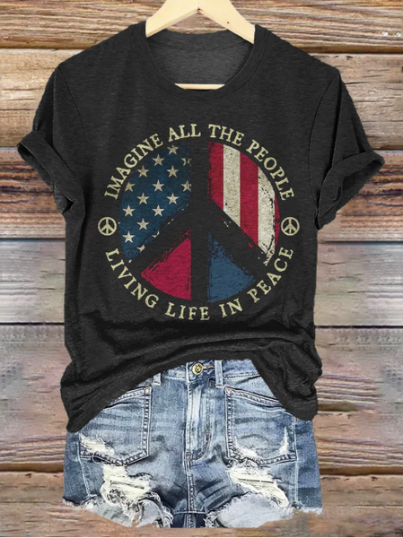

Vintage America Flag Crew Neck Short Sleeve T-shirt, As picture, T-shirts