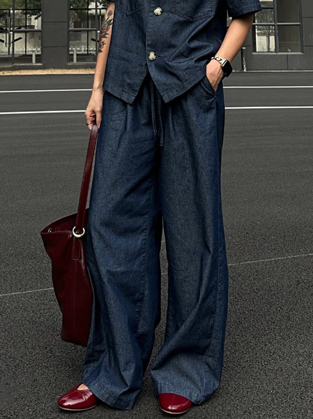 

Casual Pockets Faux Denim Jeans, Deep blue, Jeans
