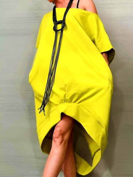 

Casual Plain Irregular Craftsmanship Crew Neck Midi Dress, Yellow, Midi Dresses