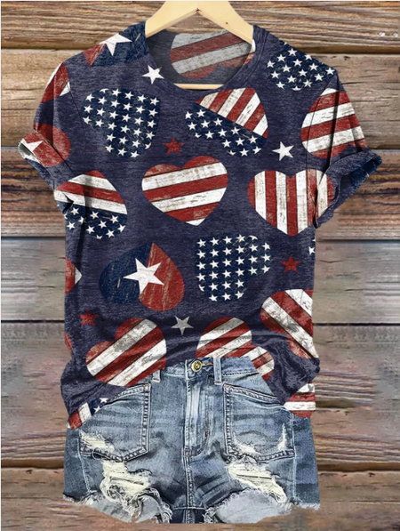 

Vintage America Flag Crew Neck Short Sleeve T-shirt, As picture, T-shirts