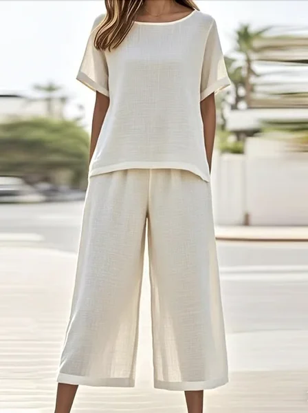 

Women Plain Two-Piece Set Daily Short Sleeve Casual Summer Top With Pants Matching Set, Apricot, Jumpsuits&Rompers