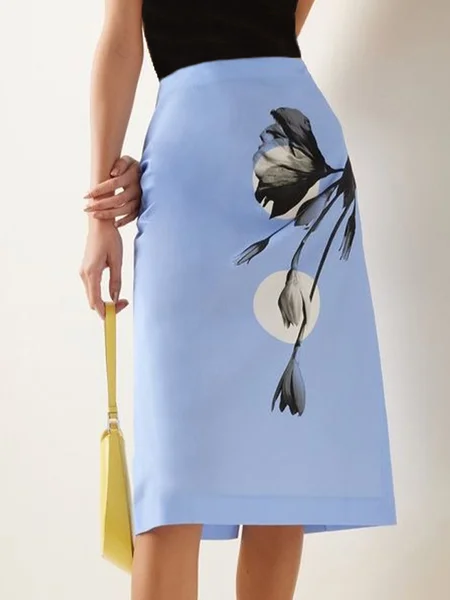 

Urban Printing Floral Knee Length Skirt, As picture, Skirts
