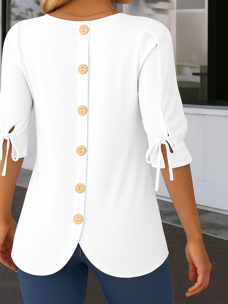 

Women Plain Half Sleeve Shirt Summer Crew Neck Daily Vintage Top, White, Shirts