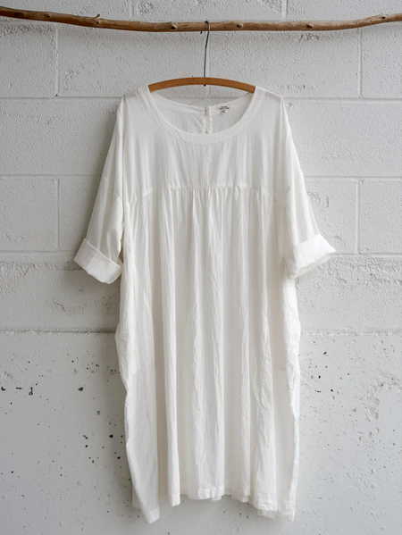 

Women Plain Spring/Fall Dress Crew Neck Long Sleeve A-Line Dress, White, Midi