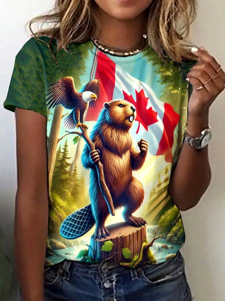 

Vintage Animal Crew Neck Short Sleeve T-shirt, Green, T-shirts